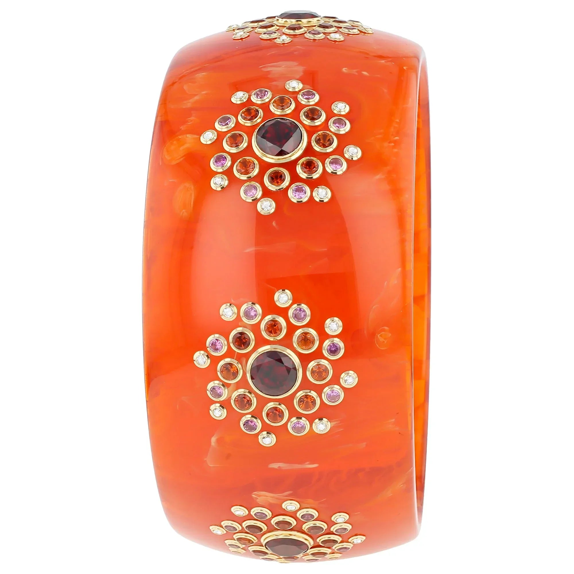 Vera Bangle | Vivid orange bakelite with stones.