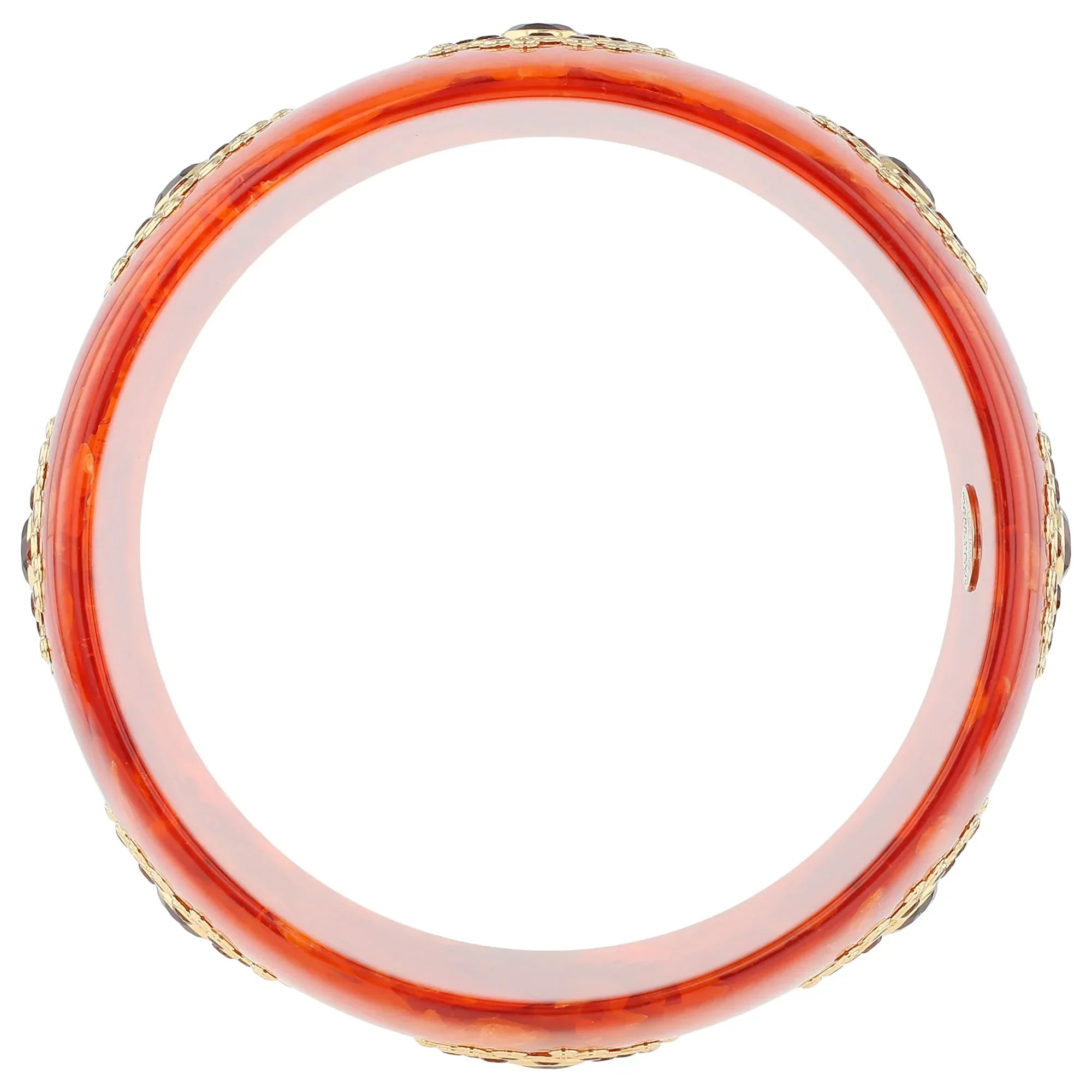 Vera Bangle | Vivid orange bakelite with stones.