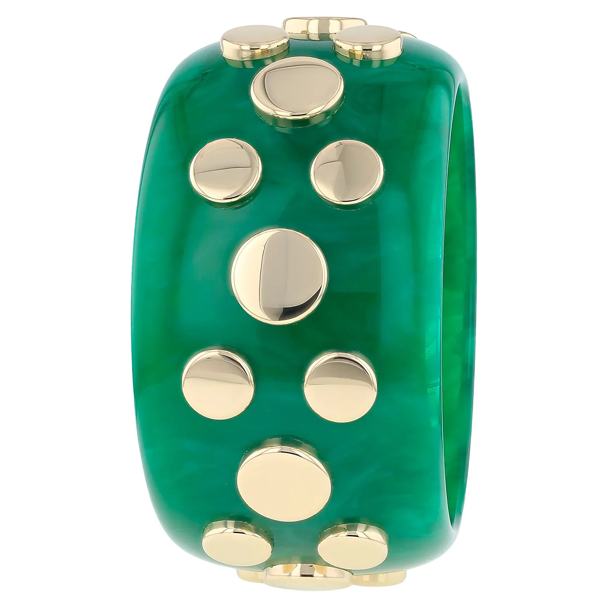 Verona Bangle | Rich green bakelite with inlay.