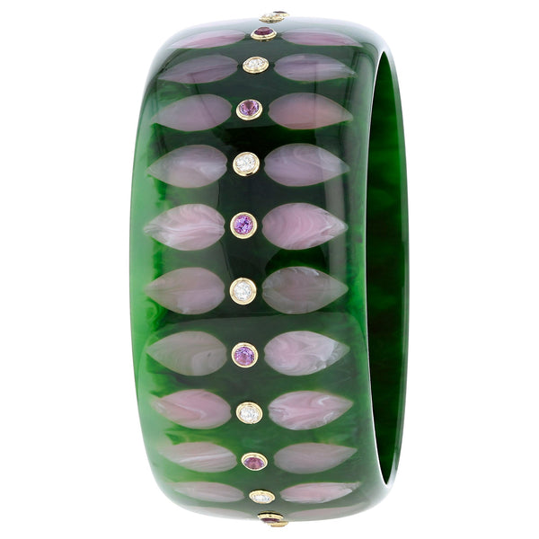 Vicky Bangle | Bakelite With Inlay And Stones.