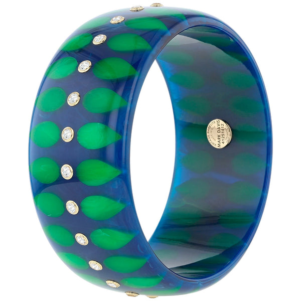 Vicky Bangle | Bakelite bangle with parallel leaf design inlay and stones.
