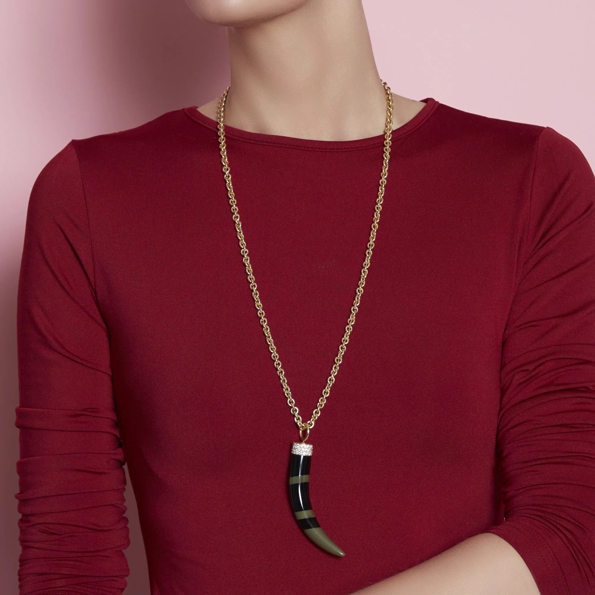 Vreeland Pendant | Tusk shaped pendant with stones.