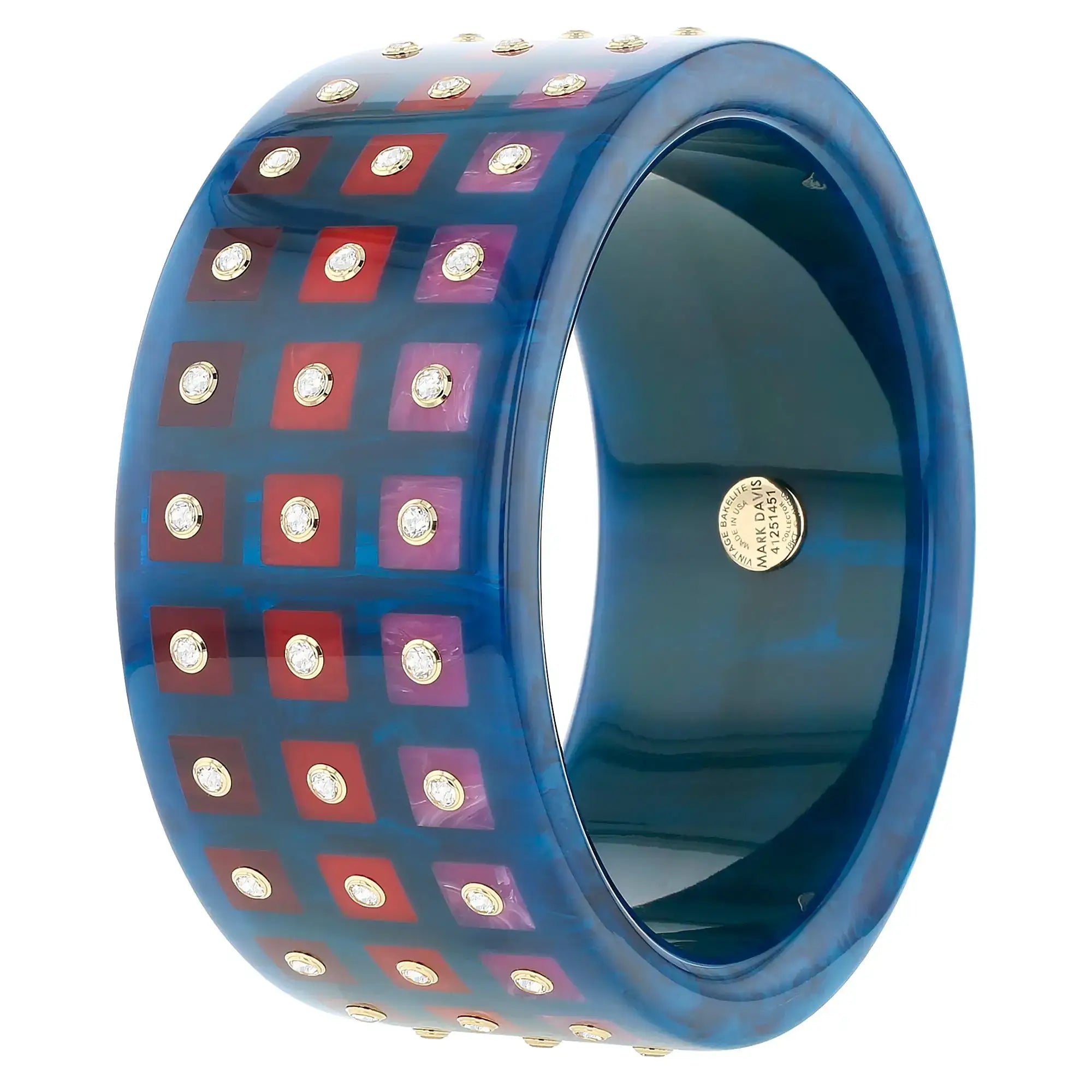 Wren Bangle | Deep blue bakelite with inlay and stones.