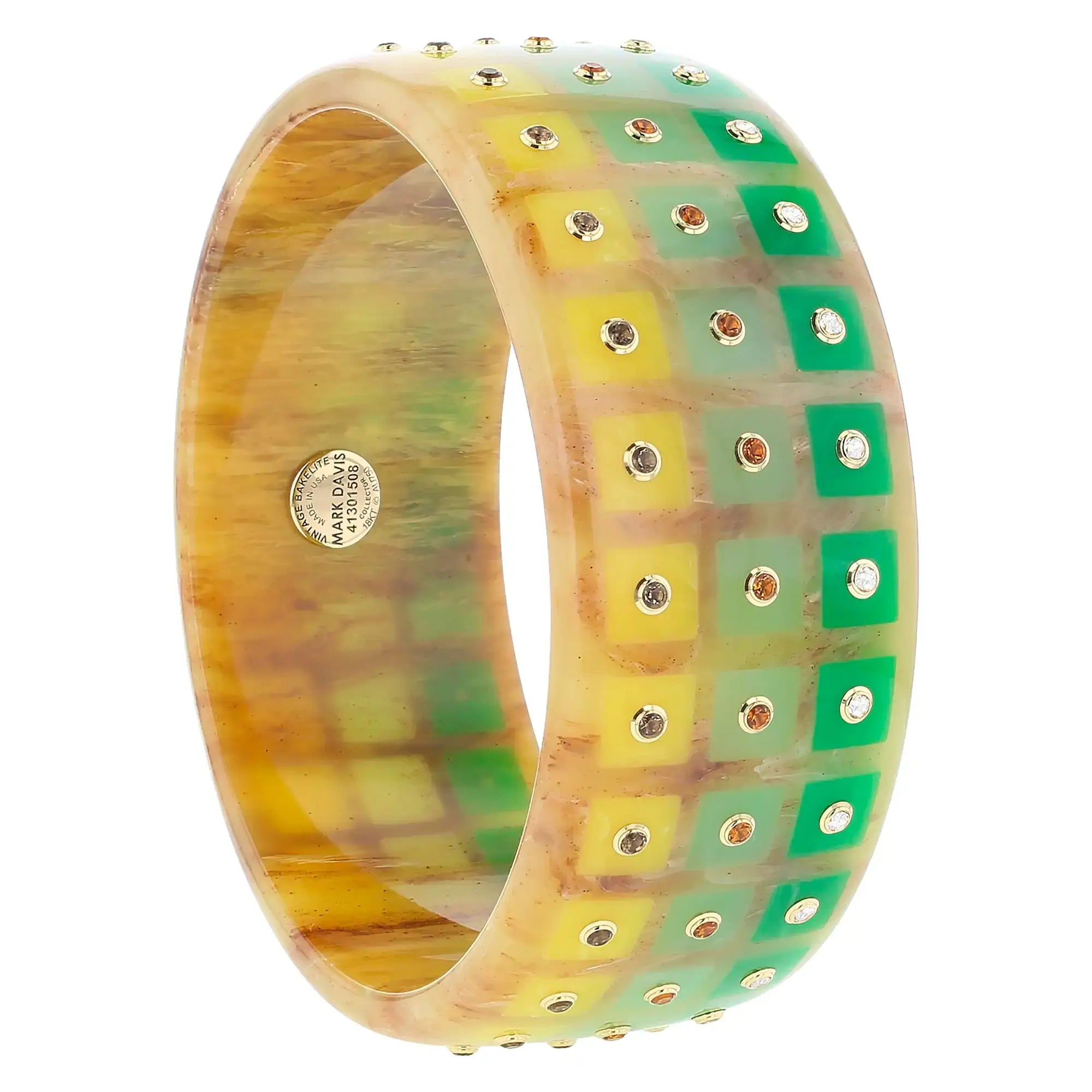 Wren Bangle | Bakelite with square inlay and stones.