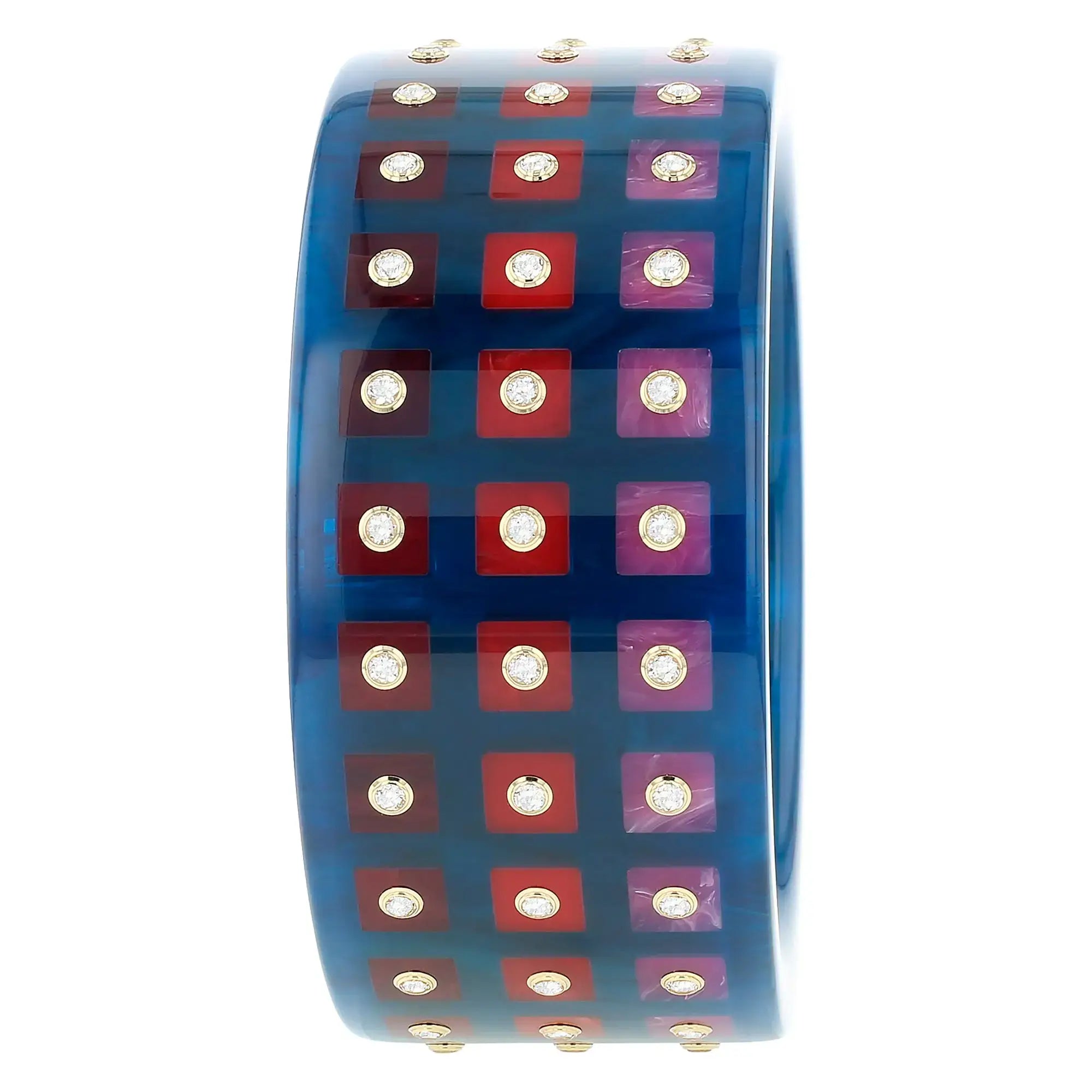 Wren Bangle | Deep blue bakelite with inlay and stones.