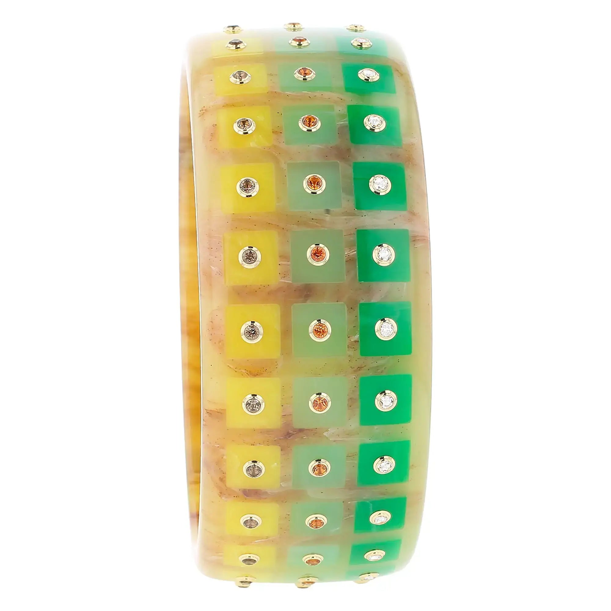 Wren Bangle | Bakelite with square inlay and stones.