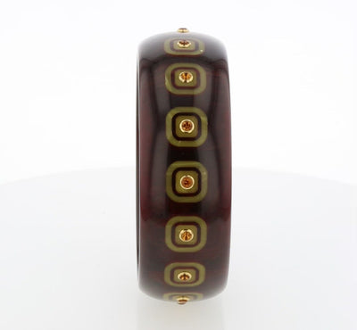 Olivia Bangle | Chocolate brown bakelite bangle with inlay and stones.