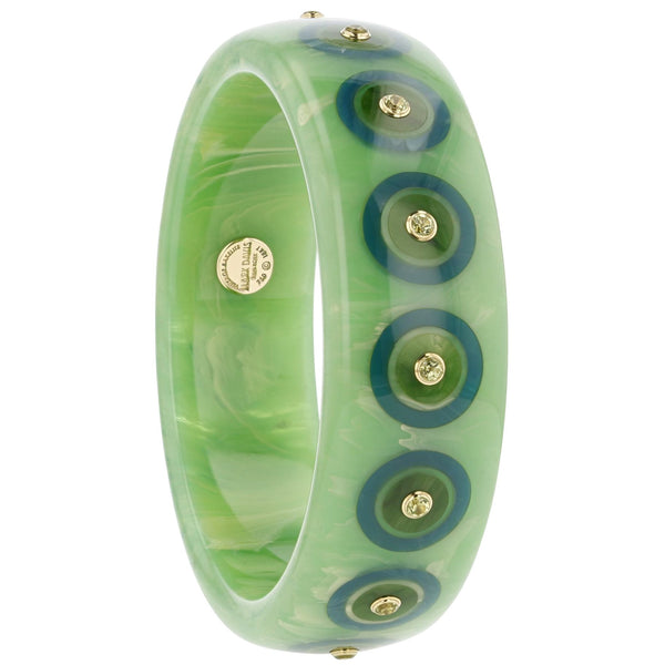Aimee Bangle | Concentric circle pattern bangle with inlay and stones.