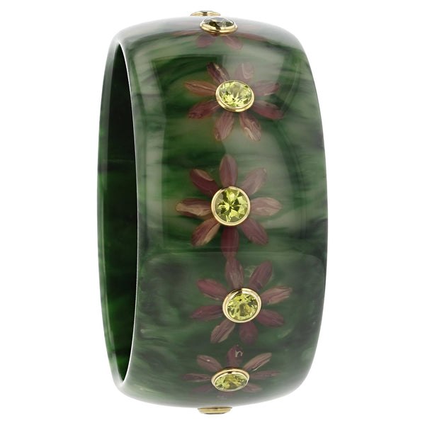 Blake Bangle | Flower bangle with inlay and stones.