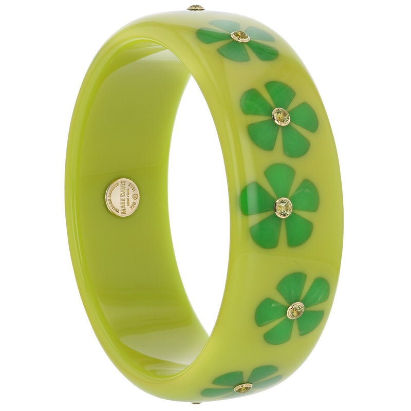 Camille Bangle | Chartreuse bangle with inlay and stones.