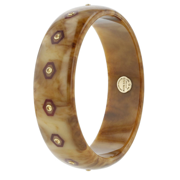 Cece Bangle | Cream and coffee marbled bangle with inlay and stones.