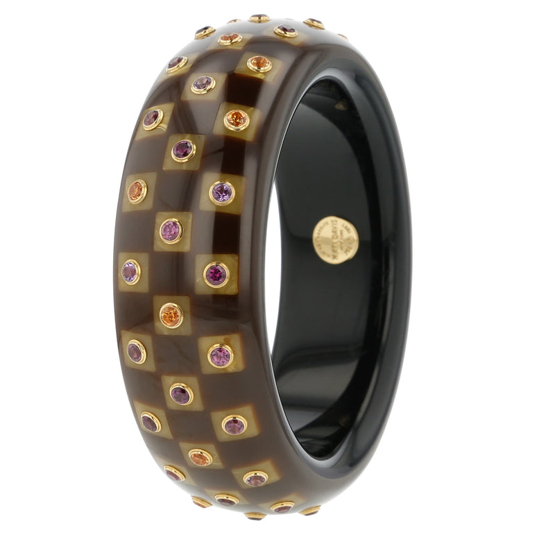 Chelsea III Bangle | Checked pattern bangle with inlay and stones.