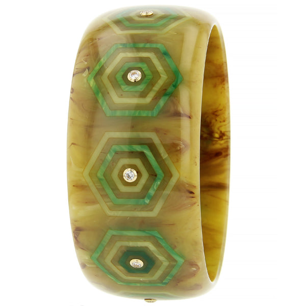 Emmeline Bangle | Bakelite bangle with an inlaid hexagonal motif design and stones.