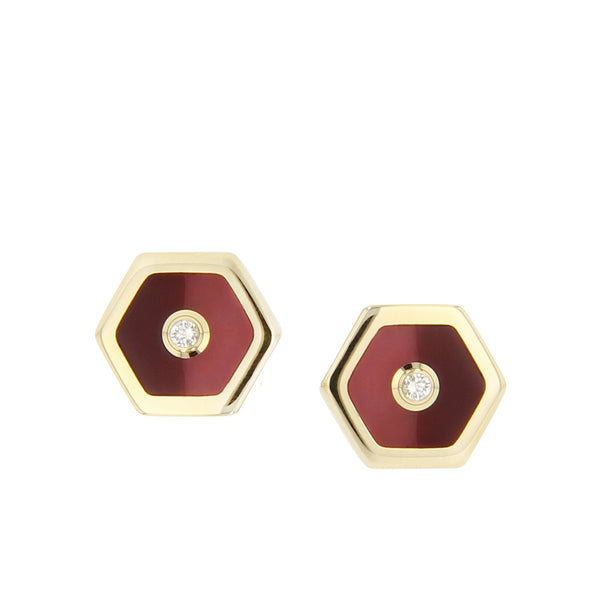 Gigi Earrings | Hexagon bakelite studs with brilliant diamonds.