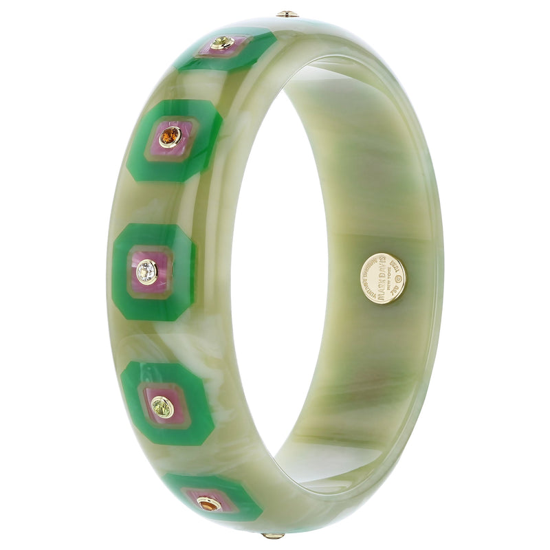 Hailey Bangle | Mossy colored bangle with inlay and stones.