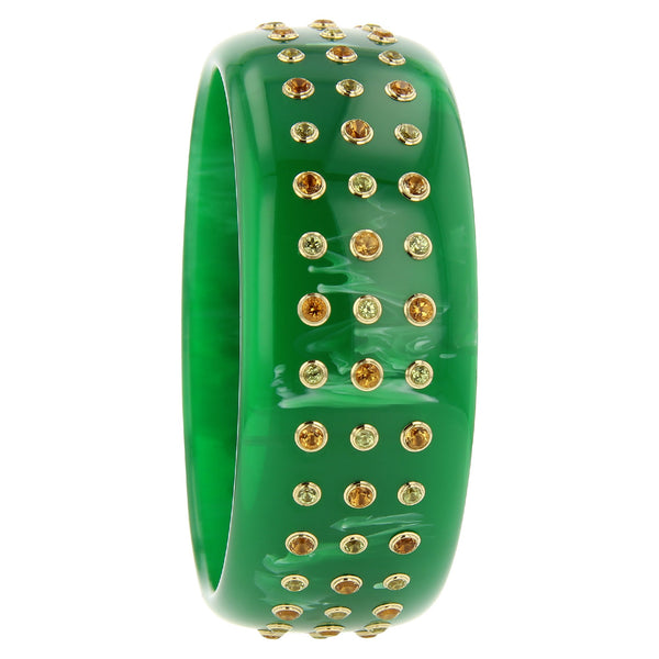 Iris III Bangle | Emerald green bakelite bangle with stones.