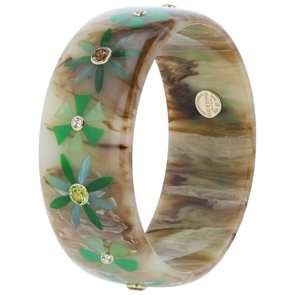 June Bangle | Bouquet bakelite bangle with inlay and stones.