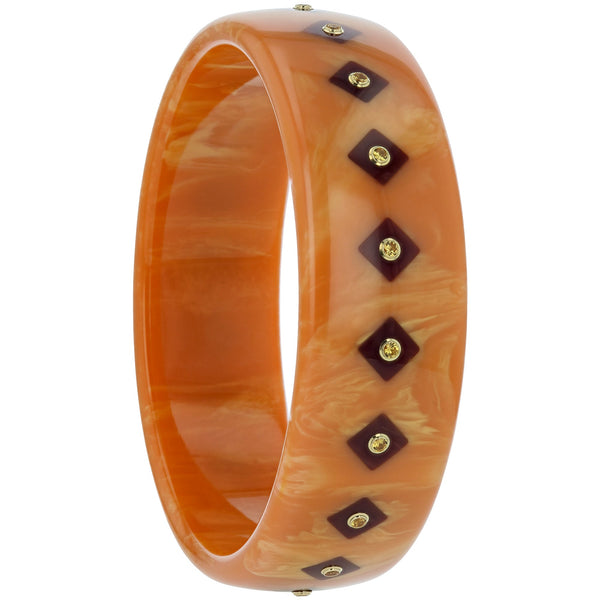 Lia Bangle  | Square pattern bakelite bangle with inly and stones.