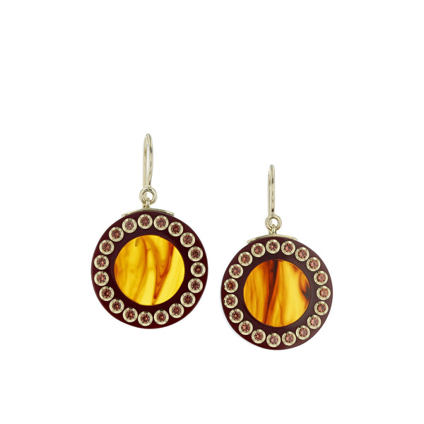 Lily Earrings | Bakelite earrings framed by a circle of stones.