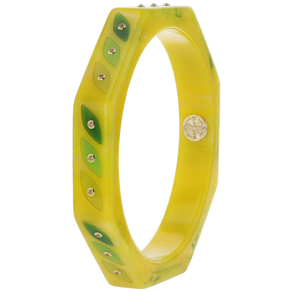 Linden Bangle | Bakelite bangle with an inlaid leaf shape pattern and stones.