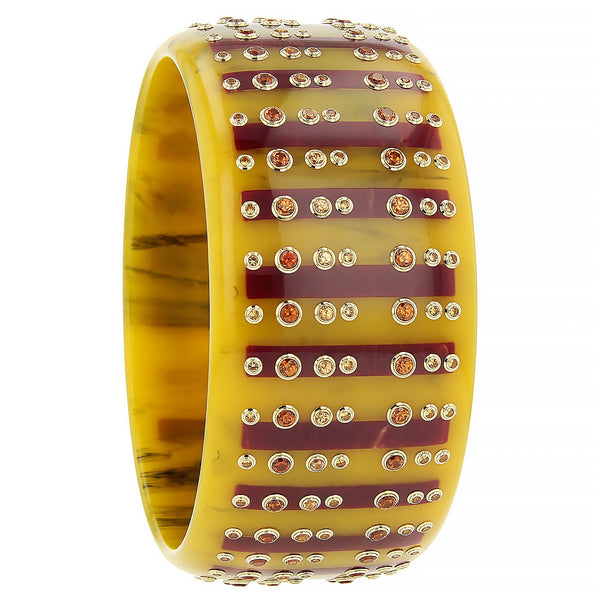 Linea Dalfon Bangle | Bakelite bangle with an inlay of bakelite stripes and set stones.