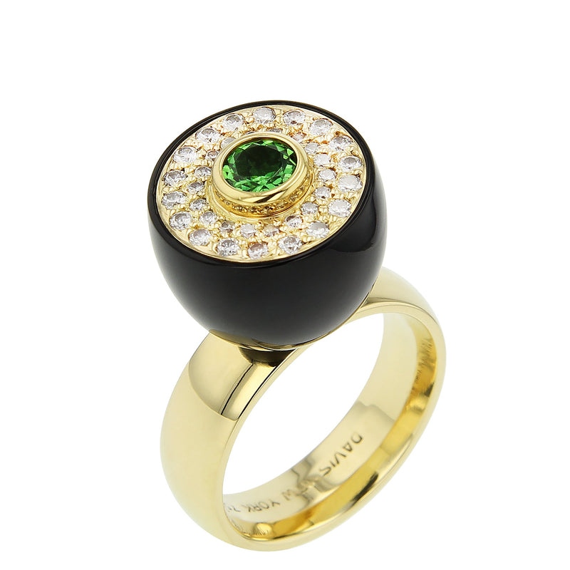 Monika Ring | Sculptural bakelite ring with stones and a gold band.