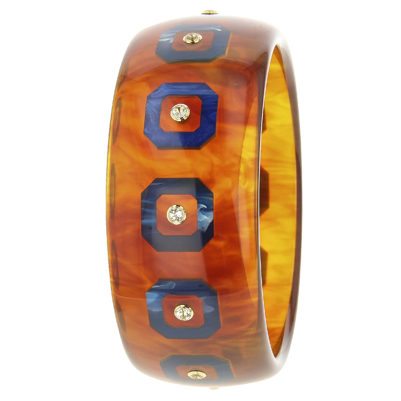 Octavia Bangle | Golden brown bakelite bangle with inlay and stones.