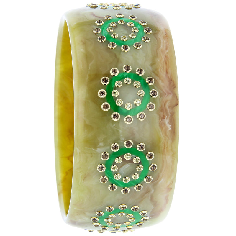 Olga Bangle | Seasonless bakelite bangle with inlay and stones.
