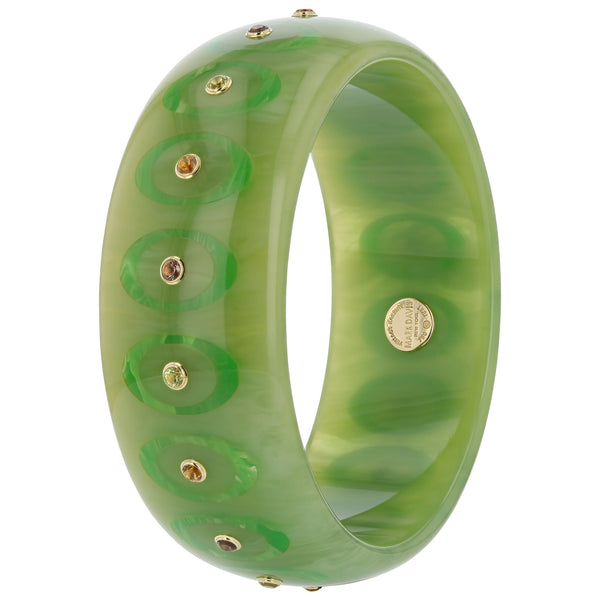 Olive Bangle | Moss green bakelite bangle with inlay and stones.