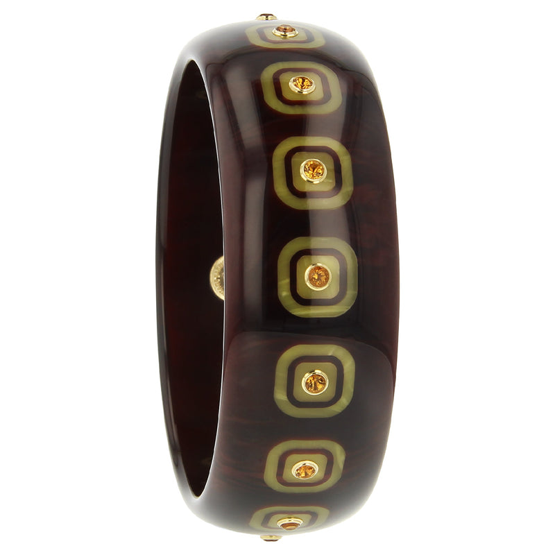 Olivia Bangle | Chocolate brown bakelite bangle with inlay and stones.