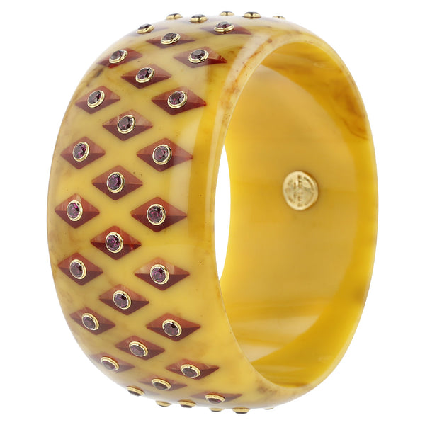 Penelope III Bangle | Statement piece bakelite bangle with inlay and stones.