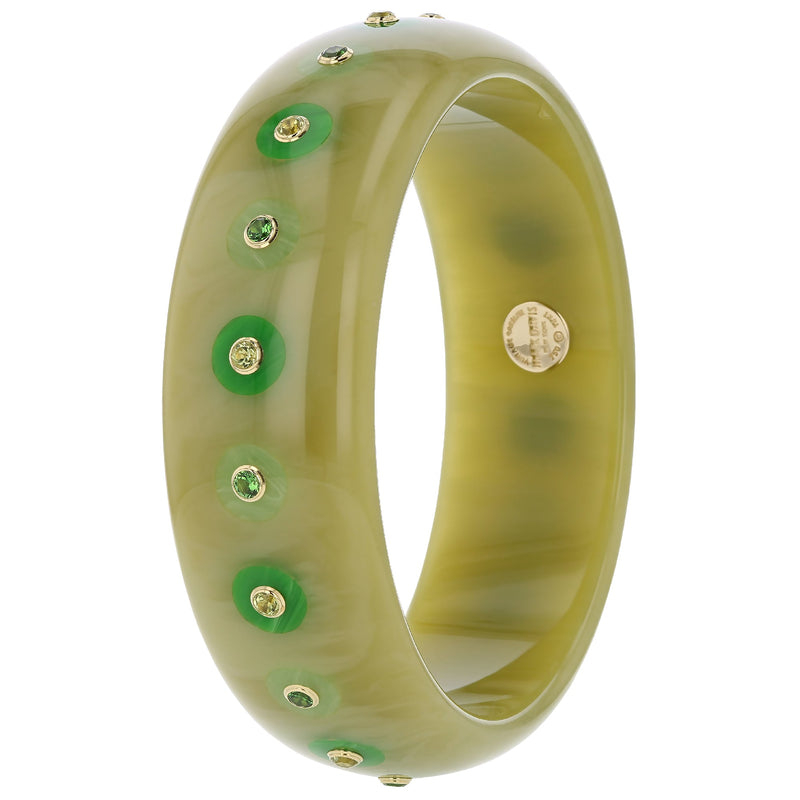 Sophia Bangle | Muted green bakelite bangle with inlay and stones.