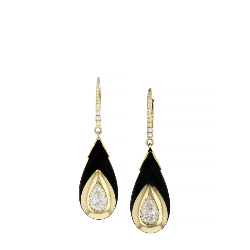 Theia Earrings | Drop earrings with pear shaped diamonds.
